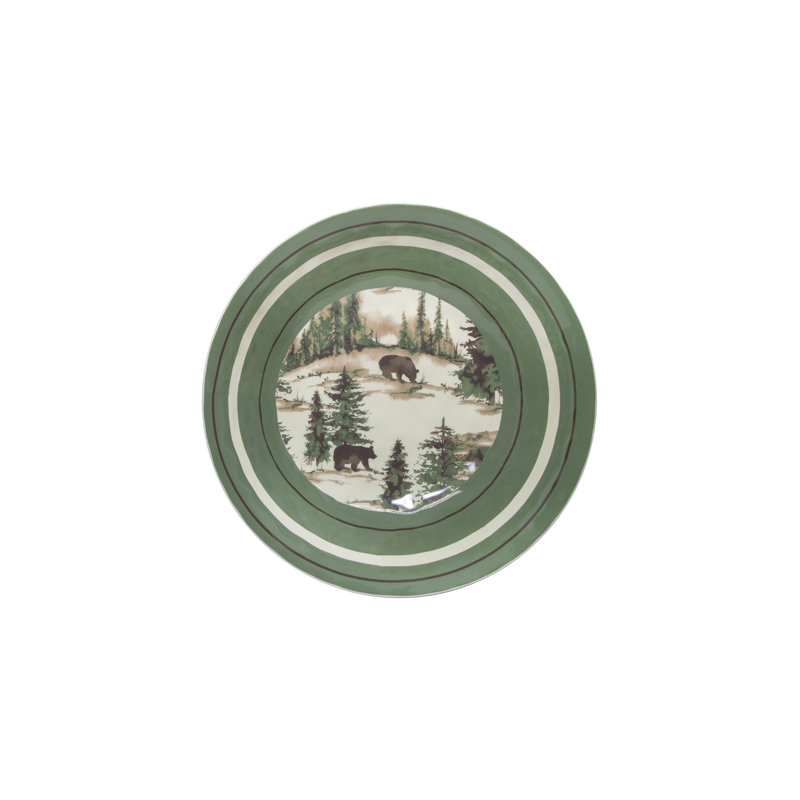  Melamine Pine Tree Bear Print Lodge Western Style 4 Piece Bowl Set