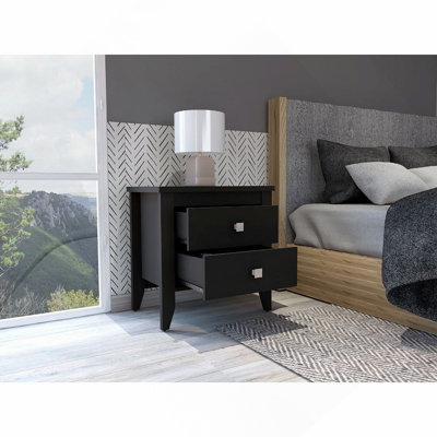 Four-Legged Modern Bedroom Nightstand, with Two Drawers