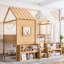 Lit mezzanine double avec conception de maisonnette, tablettes de rangement, escalier, aucun sommier nécessaire, idéal pour les chambres d'enfants et l'imagination (sans matelas)