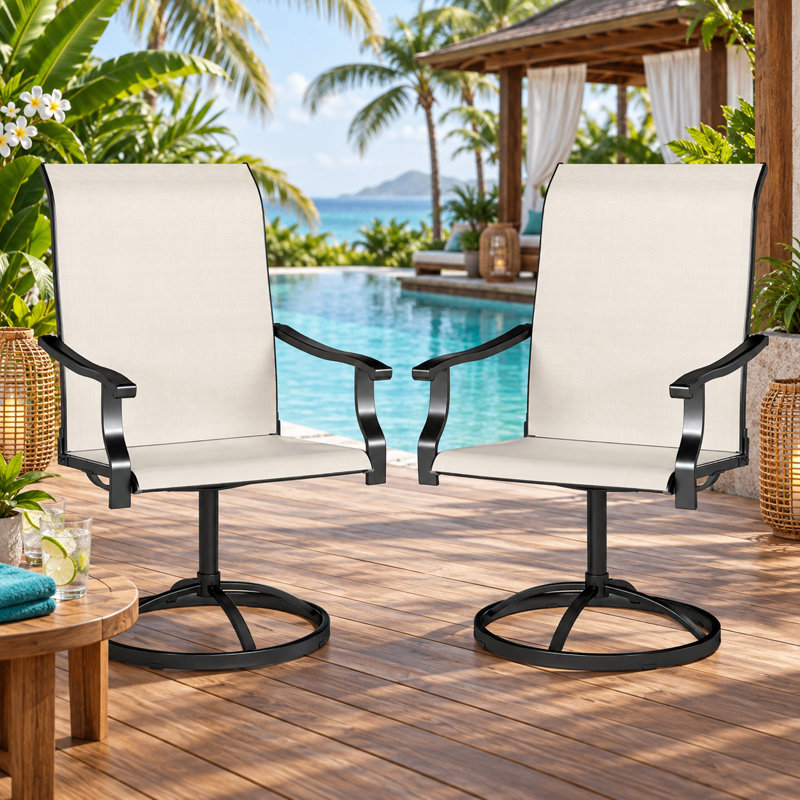 Ensemble de 2 fauteuils d'extérieur modernes en maille respirante avec dossier profilé, pour terrasses et vérandas, Crème