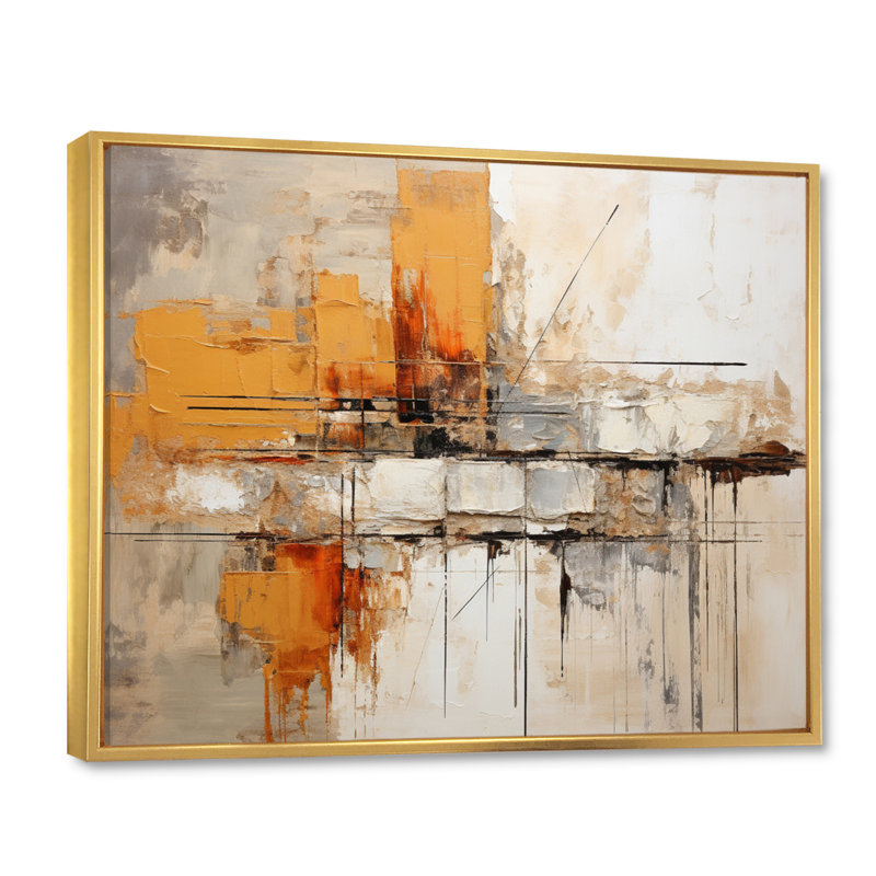 Georgean Orange Impressions II - Abstract Collages, art mural, Doré, H 30 po x l 40 po, Floater Framed Print