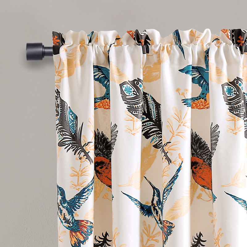 Rideaux obscurcissants et thermiques à motif floral avec passe-tringle Bird Breeze, Orange clair / Bleu