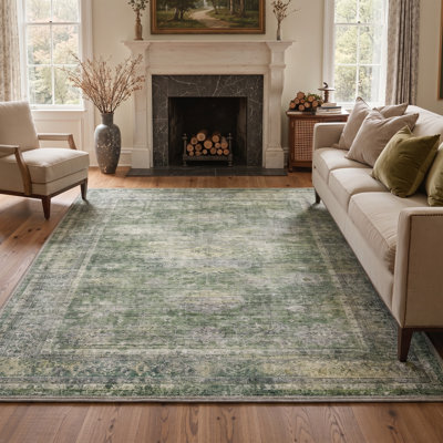 Tapis de sol vert/gris de style vintage, performant, à poils courts, lavable et antidérapant