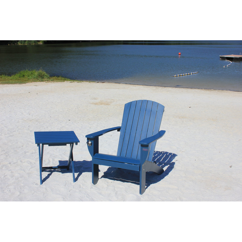 Pankow Cedar Outdoor Adirondack Chair With Table, Navy