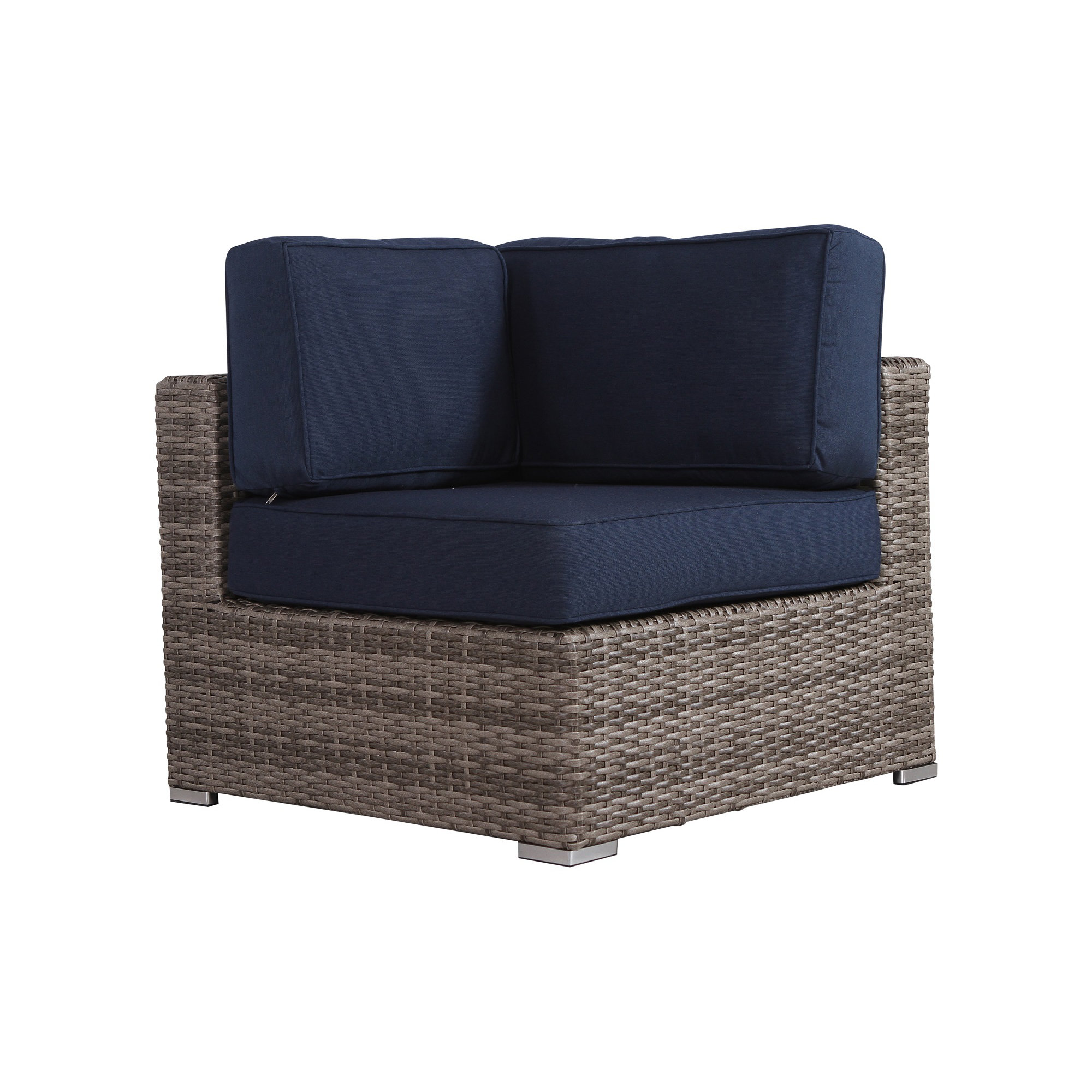 Arelys Rattan Wicker Fully Assembled 4 - Person Seating Group with Cushions, Mixed Gray, Sunbrella Navy blue