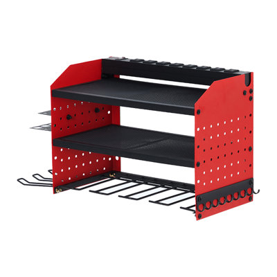 Pegboard Wall-Mount Tool Organizer, 3-Tier 4-Slot Drill Rack with 8-Outlet Charging Station, Heavy-Duty Garage Storage Shelf with Hooks