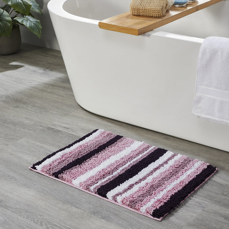 Ensemble de tapis de salle de bain 100% polyester à rayures lavables à la machine 5 pièces Griffie Collection, Mauve