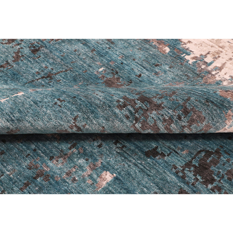 Abstract Area Rug in Turquoise/Gray/Ivory, Rectangle 6' x 9'