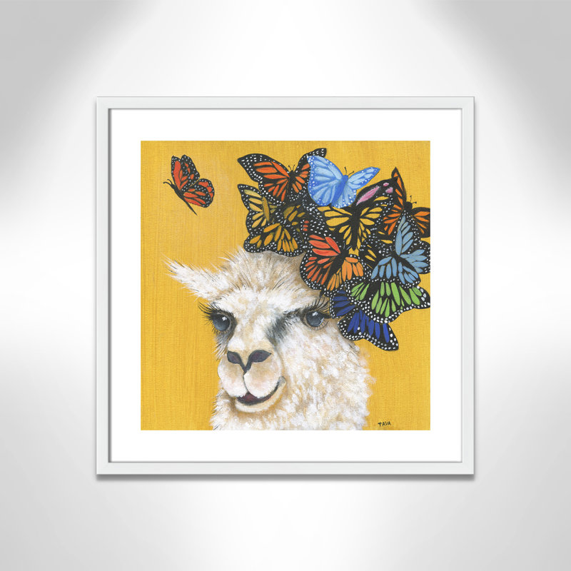 Art sur toile llama, H 23,5 po x l 23,5 po x P 1,18 po, Cadre blanc