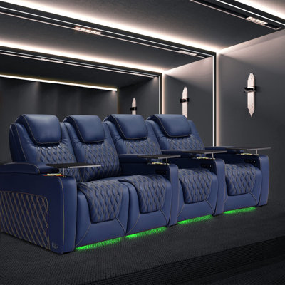 Top Grain Leather Home Theater Seating 7 Color Ambient Lighting Row Of 4 Loveseat Left by Orren Ellis