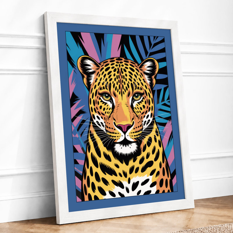 Bold Leopard Pop Art - Framed Print, A3 - 42.0 x 29.7 cm, White
