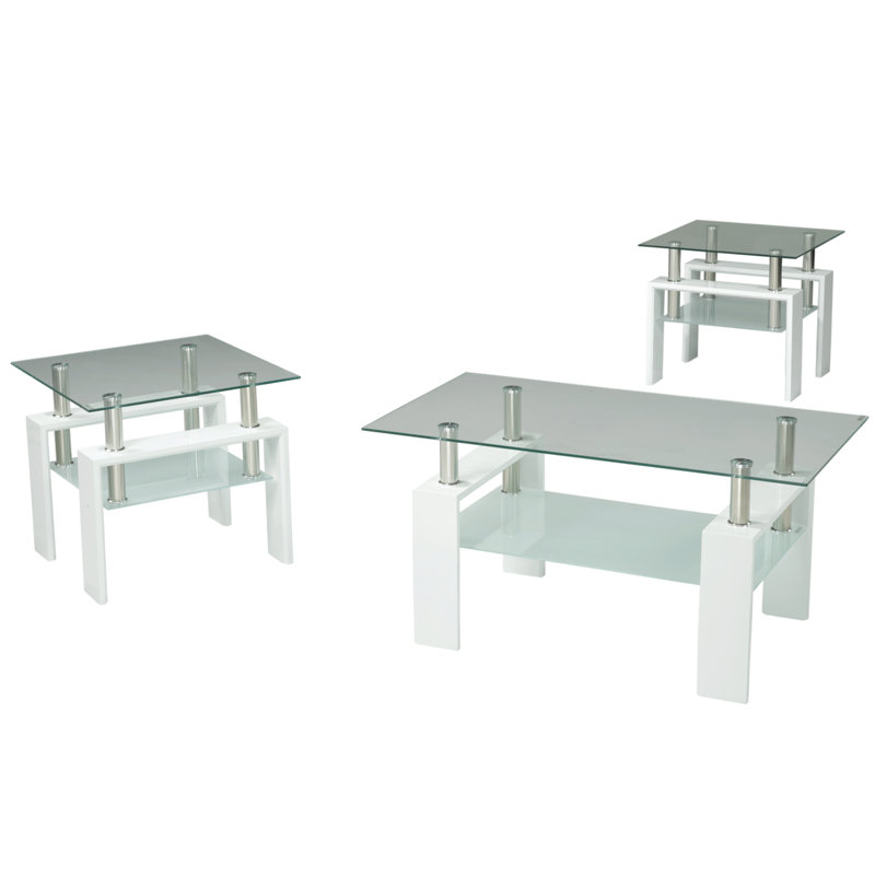 Ensemble de tables basses 3 pièces Odelia, Transparent, blanc