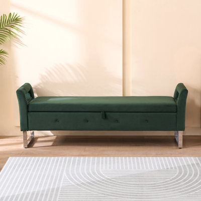 Banc de rangement en velours de 67,91 po de largeur avec accoudoirs pour le salon, le vestibule et la chambre à coucher