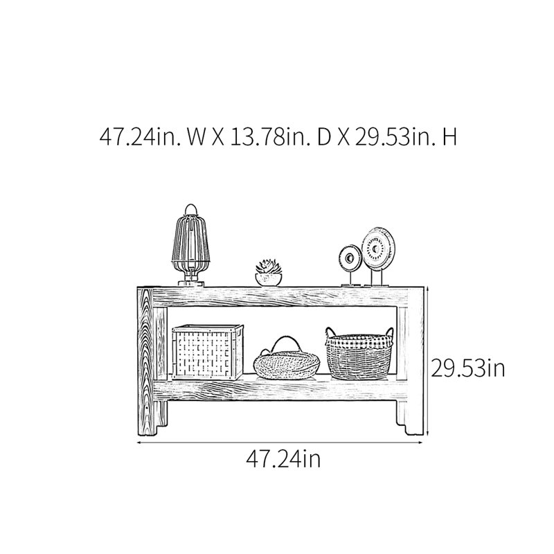 Console Retro Minimalist, 29,53 po H x 47,24 po L x 13,78 po P, Bois naturel