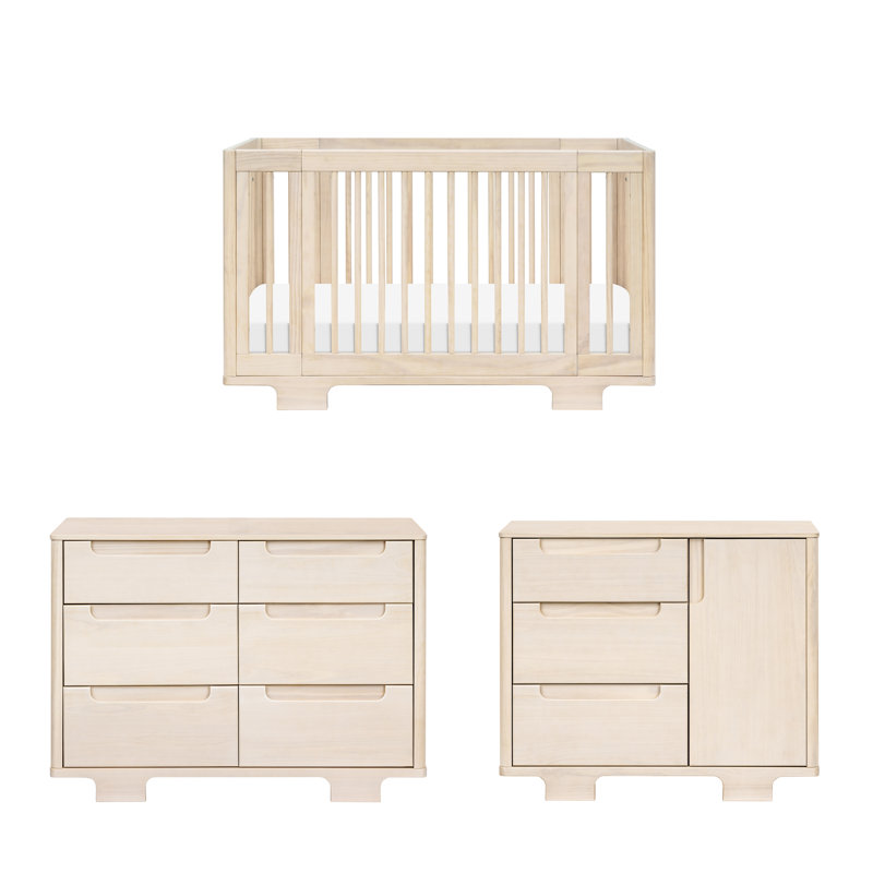 Yuzu Crib, 3 Drawer And 6 Drawer Dresser Set, Washed Natural