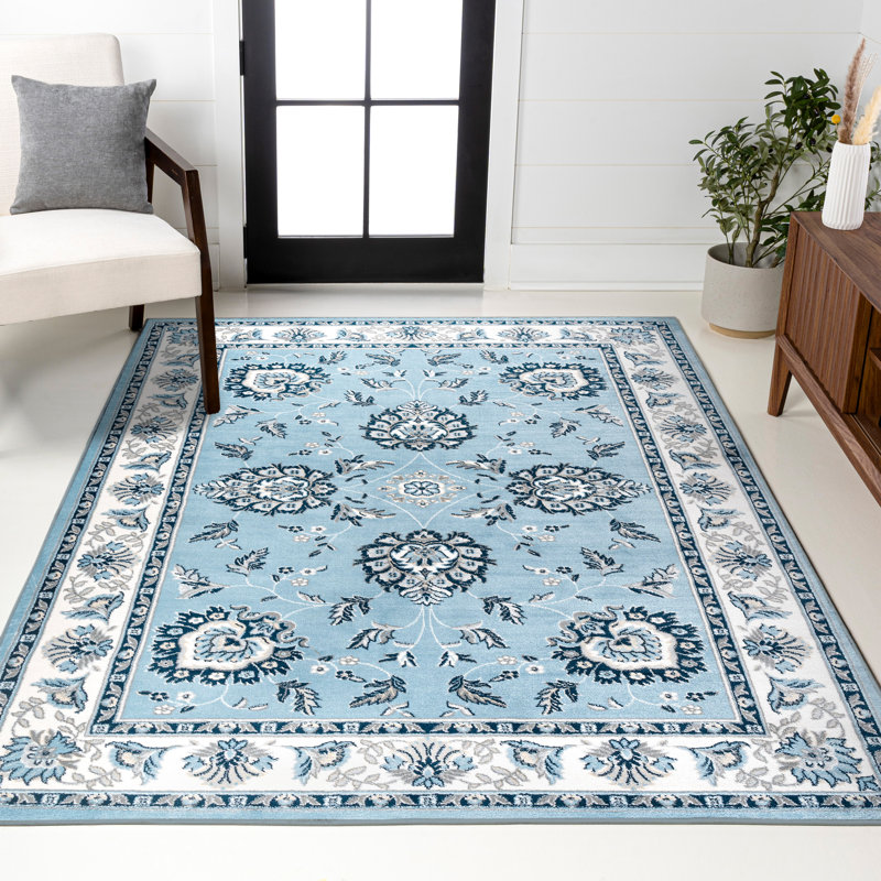 Tapis bleu / crème Yeghivart French Cottage, Rectangle 5 pi 3 po x 7 pi 6 po