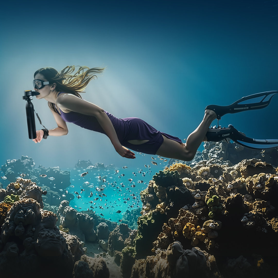 Scuba Tank, 0.5L Portable Diving Tank, Diving Oxygen Cylinder with Pump Supports 5-10 Minutes Underwater Breathing, 98.43 ft Diving Depth, Refillable