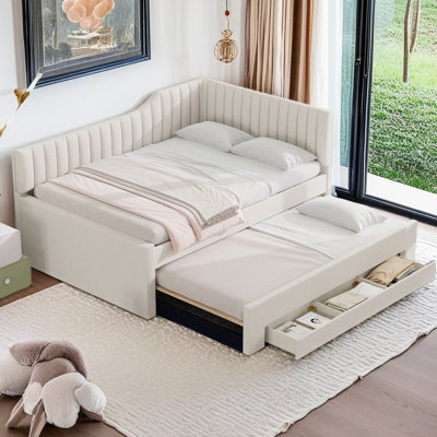 Upholstered Daybed With Trundle And Three Drawers