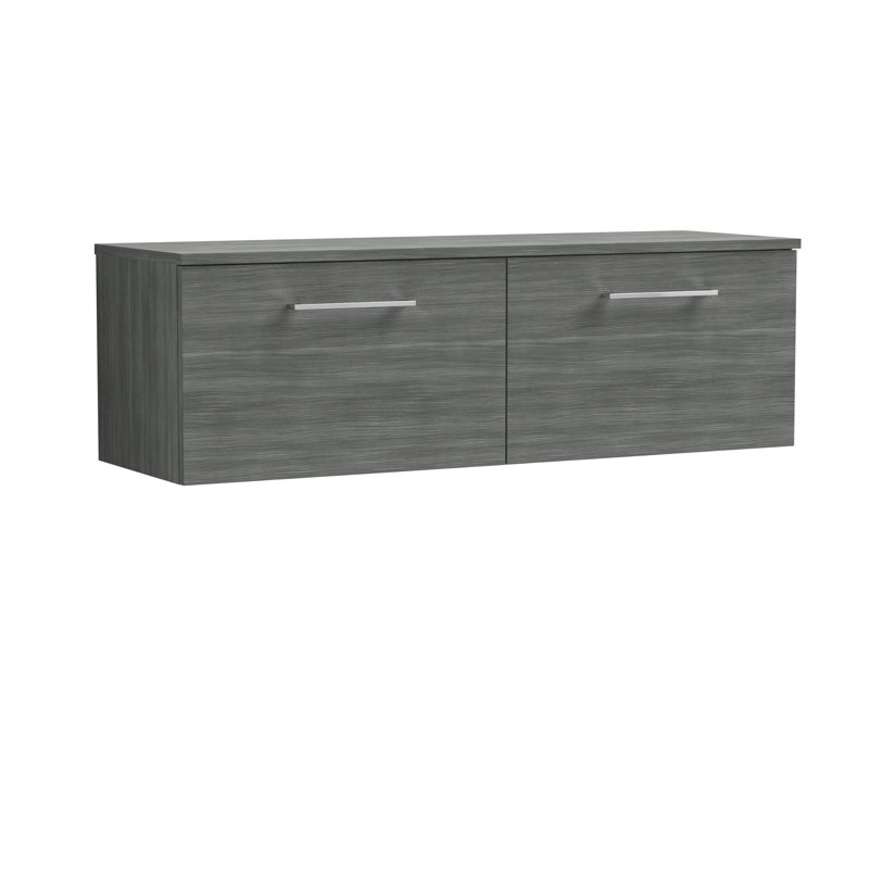 Arno 1205mm Wall Hung Single Vanity with Worktop, Anthracite Woodgrain, Anthracite Woodgrain