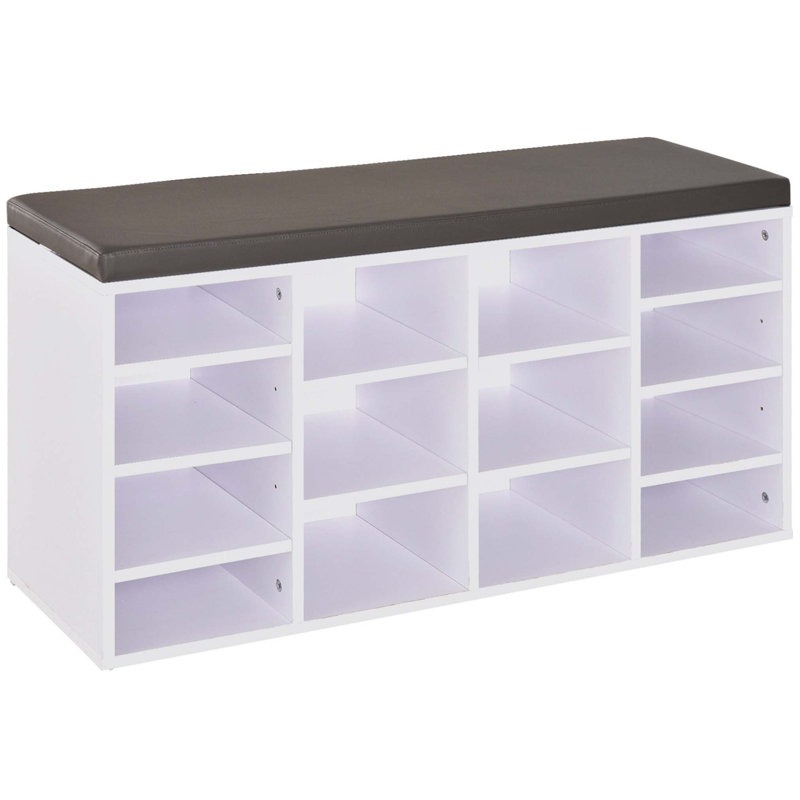 14 Pair Shoe Storage Bench, White