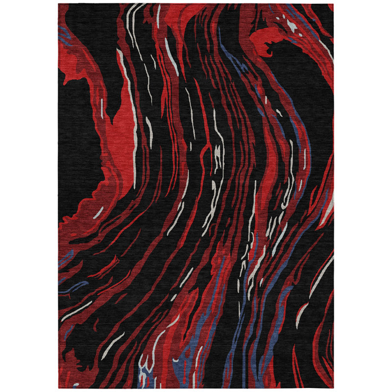 Aureva Black Washable Indoor-Outdoor Rug - , 2'6" x 3'10"