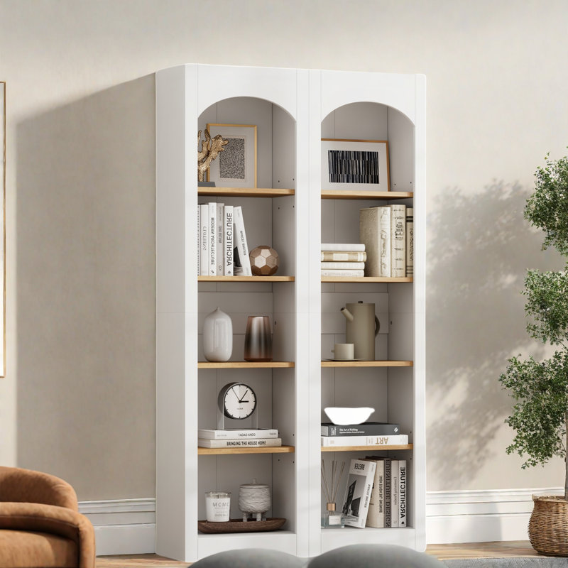 Farmhouse Two-tone Storage Bookcase With 5 Tiers, White