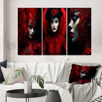 Ensemble de 3 pièces rétro glamour mystérieuse et écarlate - femme à la mode