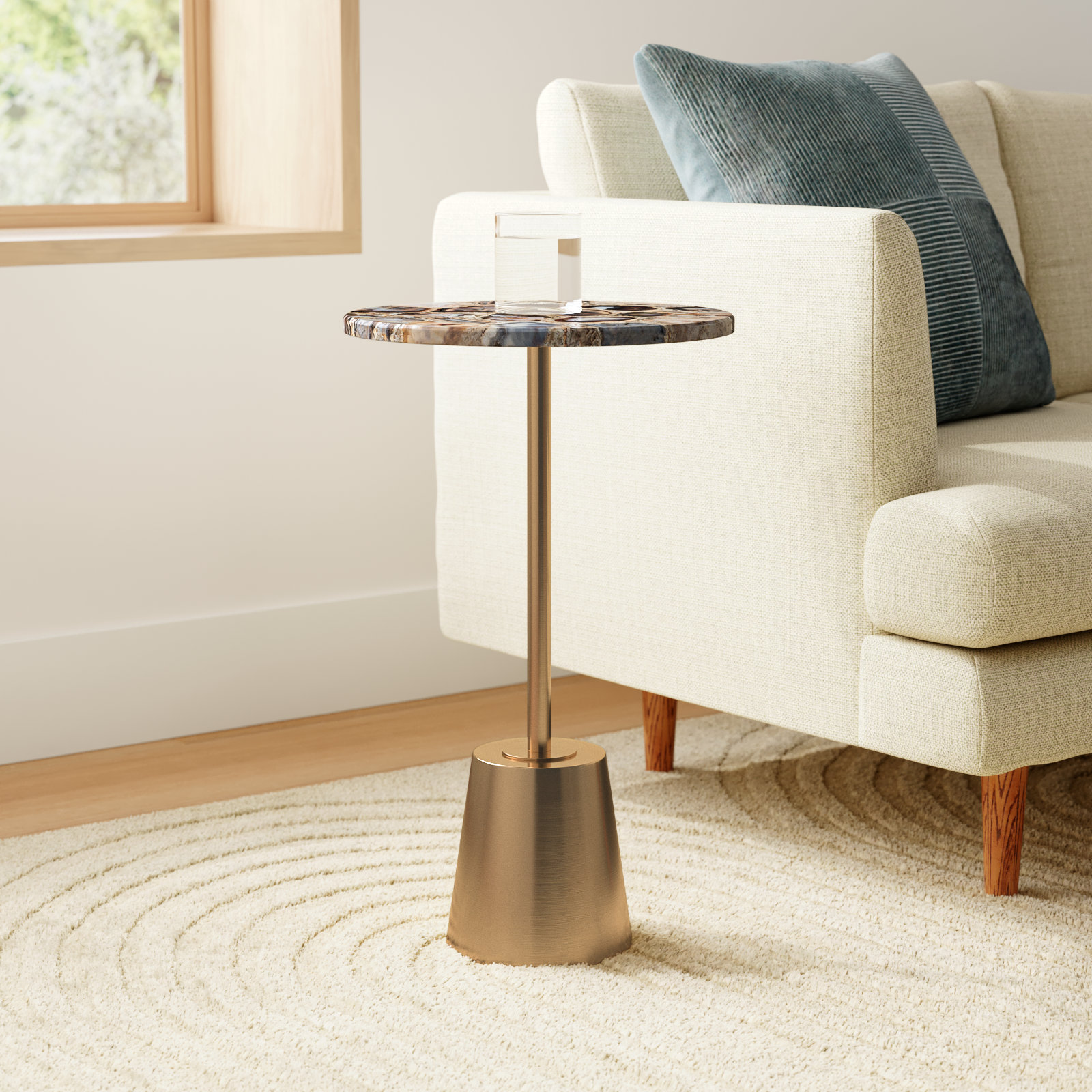 Cemil End Table, Gold, Black, 23.25" H x 14" W x 14" D