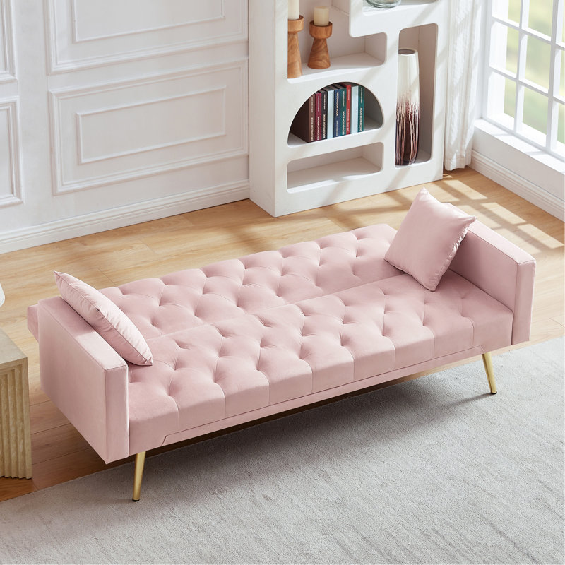 Canapé-lit convertible à futon pliant, canapé-lit pour un espace de vie compact, Rose, Doré
