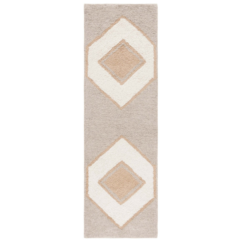 Quadri Hand Tufted Wool/Cotton Geometric Rug in Ivory/Brown, Runner 2'3" x 8'