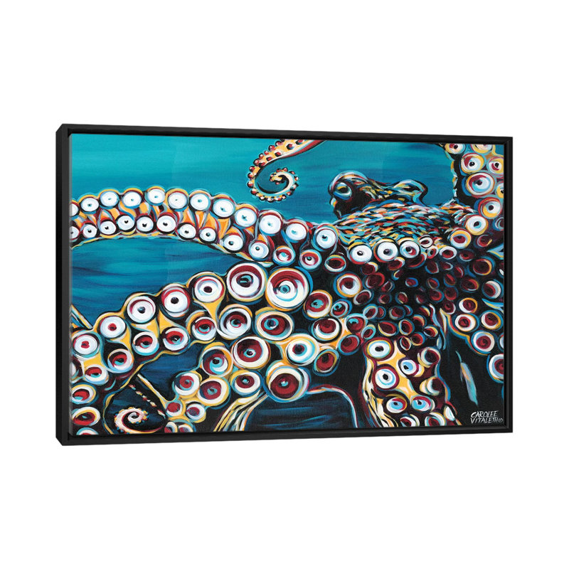«Wild Octopus I» par Carolee Vitaletti - impression d'art graphique, H 40 po x l 60 po x P 1,5 po, Toile avec cadre noir
