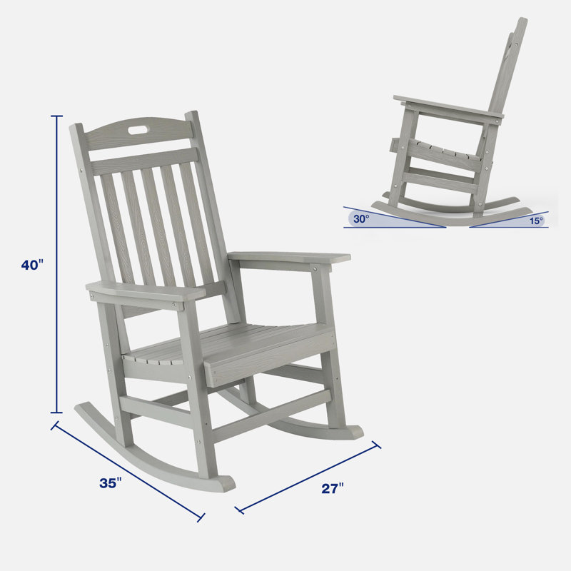 Outdoor Rocking Chair, HIPS Patio Rocking Chair All Weather Oversized Rocker, Gray