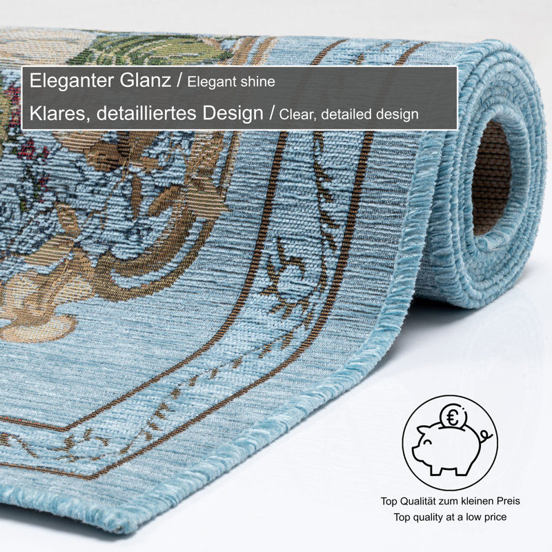 Flomi Florence Machine Woven Turquoise Rug, Rectangle 60 x 90cm