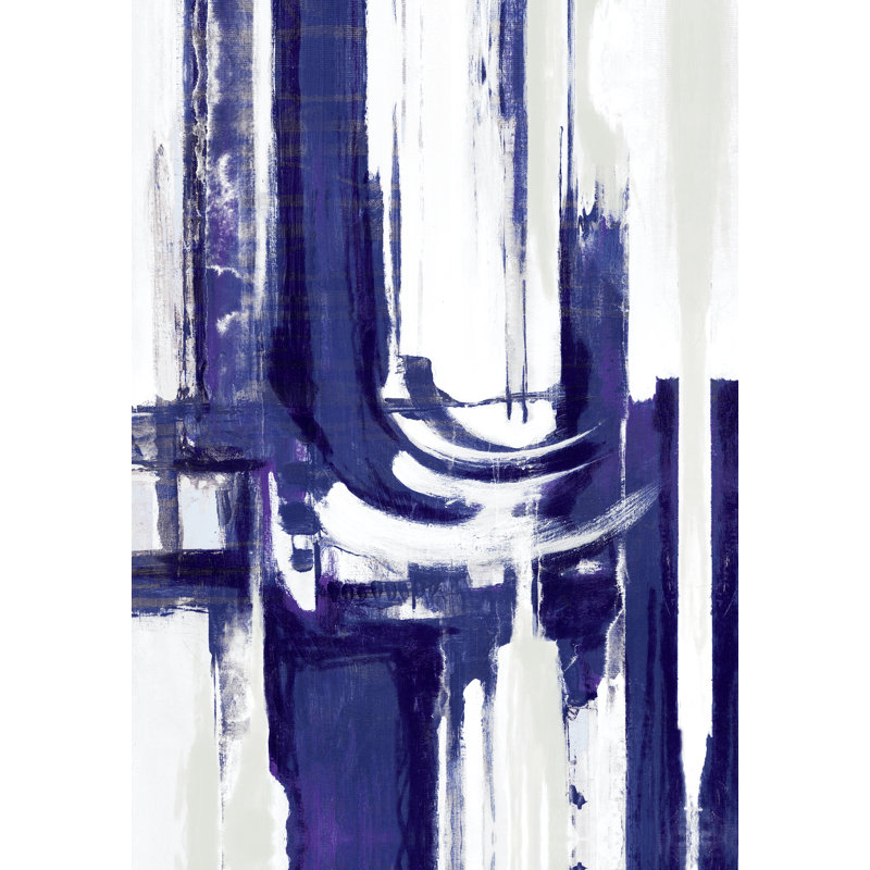 Linear Abstract Blues - Painting Print, 91cm H x 61cm W, Black Floater Framed