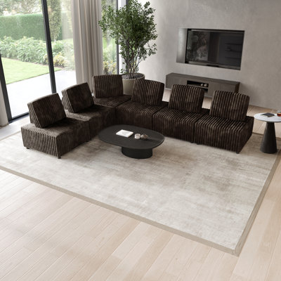 6-Piece Brown Velvet Modular Chair & Corner Set