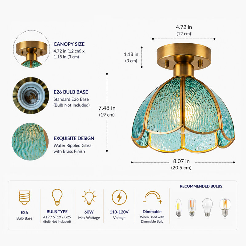 Plafonnier semi-encastré 1 lumière avec abat-jour bohémien