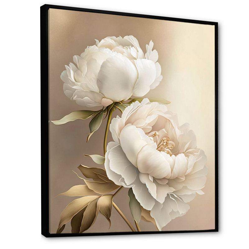 Fleur de pivoine II - pivoines, art mural, H 20 po x l 12 po, Cadre flottant noir
