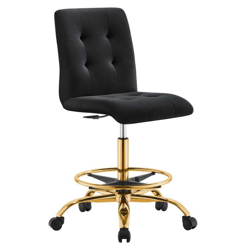 Modway Prim Armless Performance Velvet Drafting Chair, Black