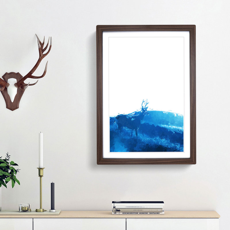 Deer upon the Hill in Abstract - Picture Frame Graphic Art Print, Walnut Framed, 65cm H x 48cm W x 2cm D