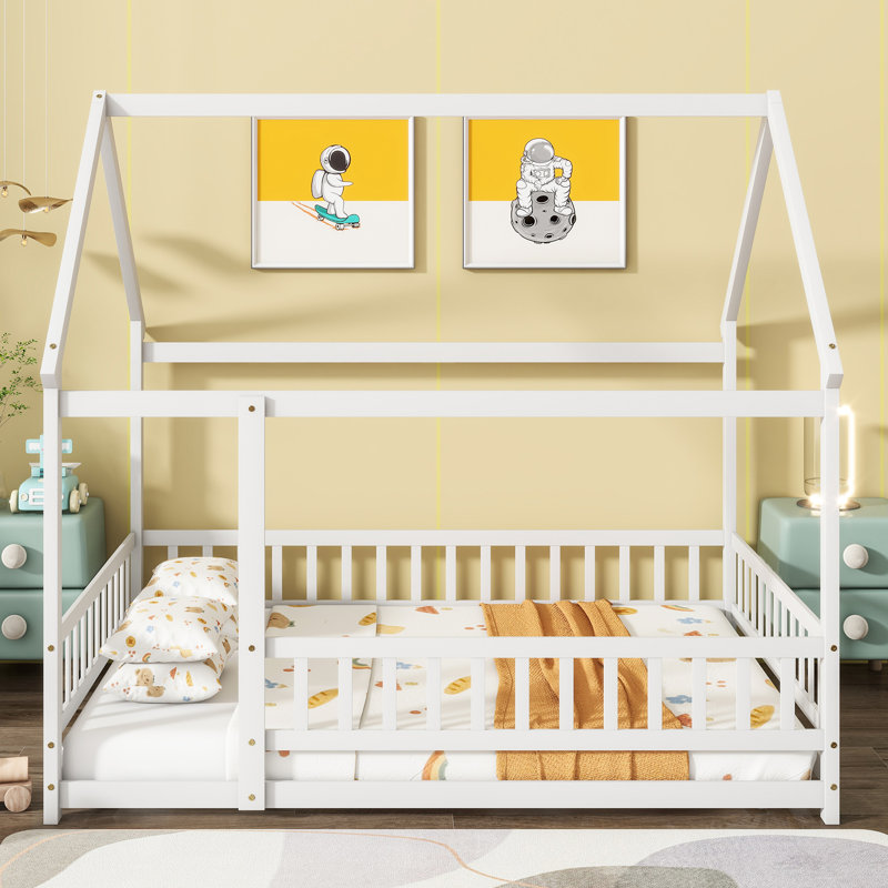 Lit à baldaquin pour enfants Soild Wood Montessori House Bed, Double, Blanc