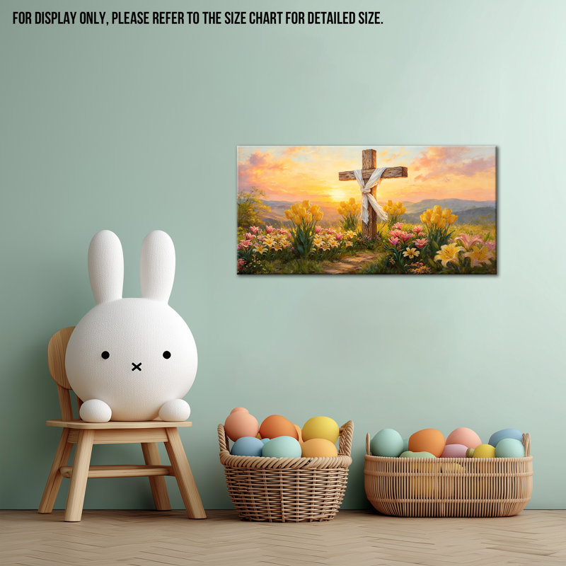 Pâques de Pâques, art mural sur toile, affiche de confession chrétienne, paysage de fleurs printanières, reproduction d'art sur toile prête à accrocher pour la décoration de salon de chambre à coucher, 12 po x 24 po