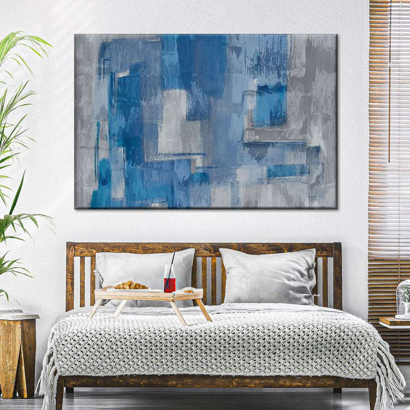 Couches grises et bleues sur toile, H 8 po x l 12 po x P 1 po