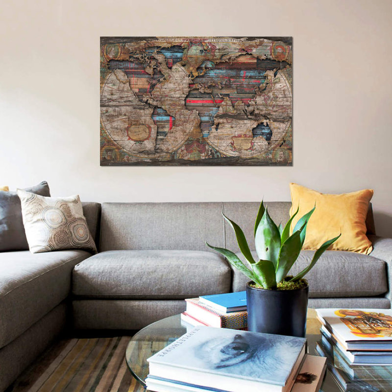 Distressed World Map by Diego Tirigall - Print on Canvas, 66.04 cm H x 45.72 cm W x 1.91 cm D, Wrapped Canvas