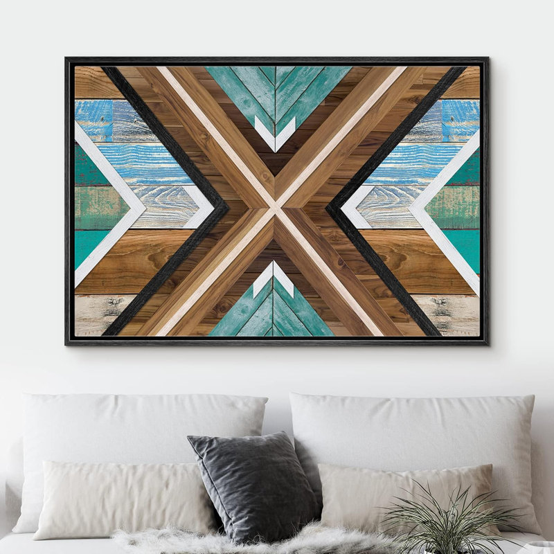 Geometric Western Shape Geometric Wood Effect Collage Abstract Shapes Illustrations Country Farmhouse Rustic, 24" H x 36" W