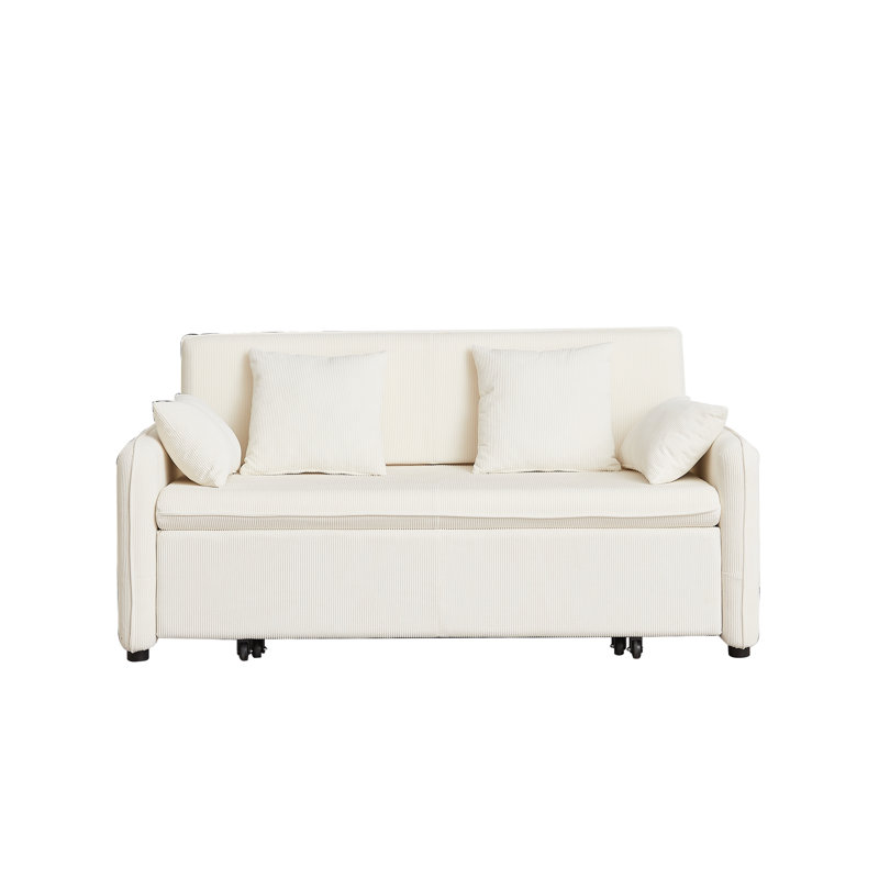 Lit gigogne convertible 3 en 1 beige avec velours côtelé doux, 4 coussins, rangement latéral, structure stable, capacité de poids de 600 lb, pour lit d'appoint réglable pour appartement et bureau, éponge à haute densité, Rv