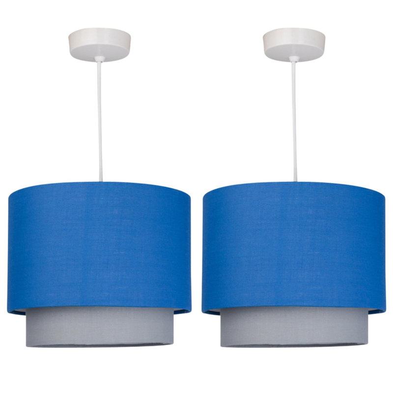18cm H Cotton Drum Pendant Shade ( Uno ), Navy Blue & Grey