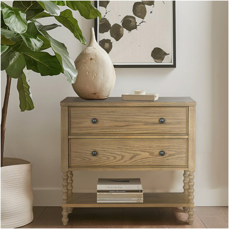 Commode d'appoint 2 tiroirs Naturel Voir ci-dessous
