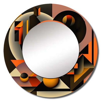 Porshae Multicolor Geometric Orange Shapes I - Geometric Large Mirror, Modern Decorative Wall Mirror, Printed Metal Art