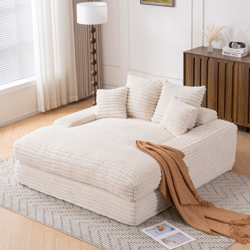 Chaise longue surdimensionnée Calden avec coussins détachables et tissu velours côtelé, Beige