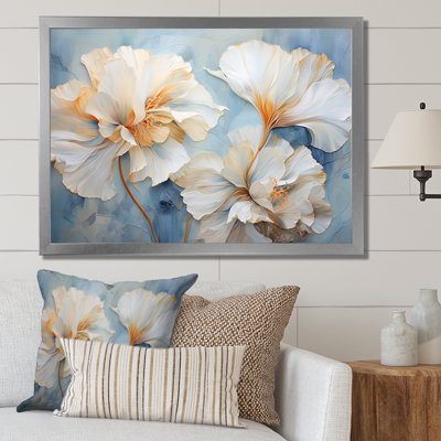 Œillets beiges sur fond bleu III sur toile